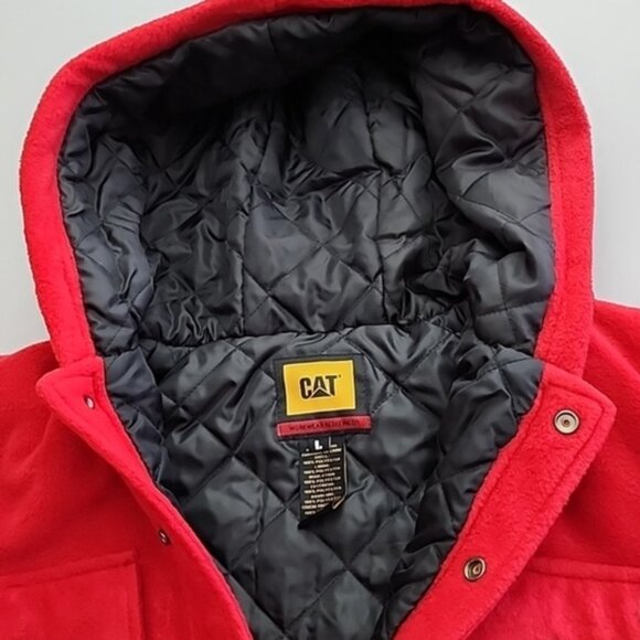 CAT Men's Red Fleece Hooded Button Up Jacket Quilted Insulated Lining Size Large - Picture 13 of 16
